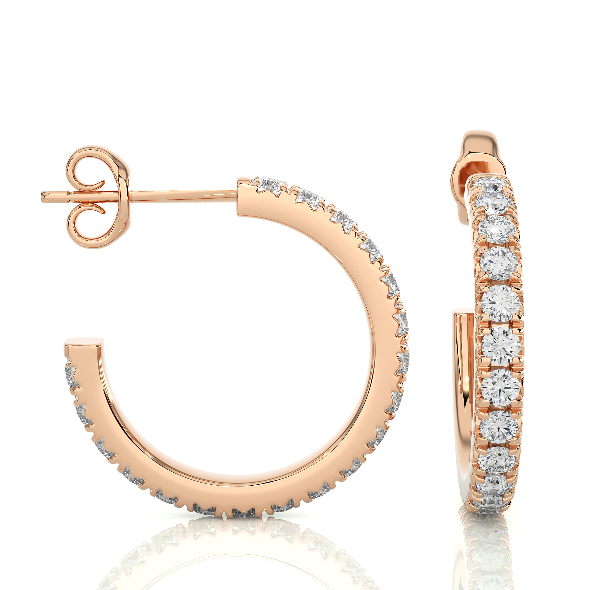 14K White Yellow Rose Gold 0.7 Carat Hoop Diamond Earrings