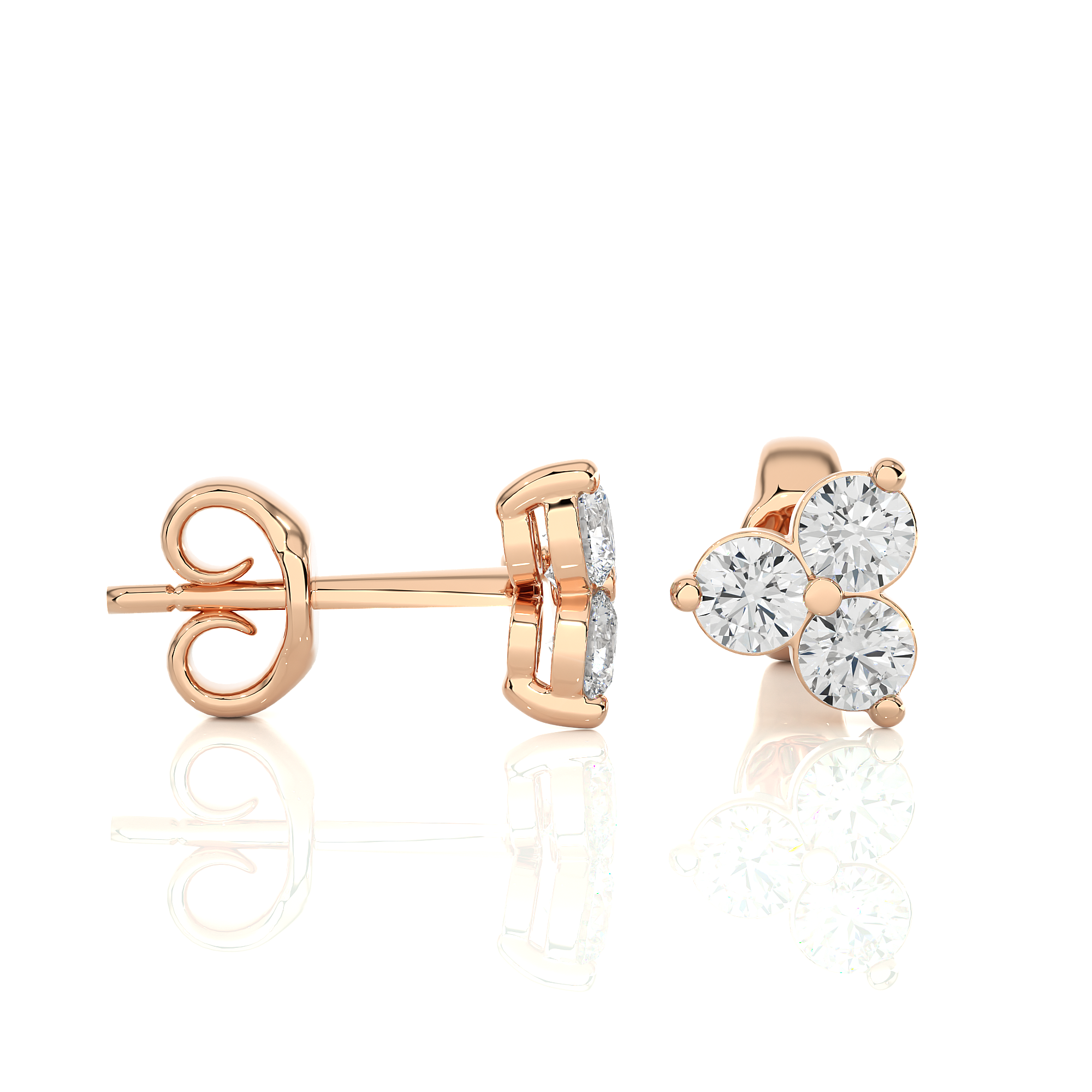 14K White Yellow Rose Gold 0.44 Carat Tri-Round Stud Diamond Earrings