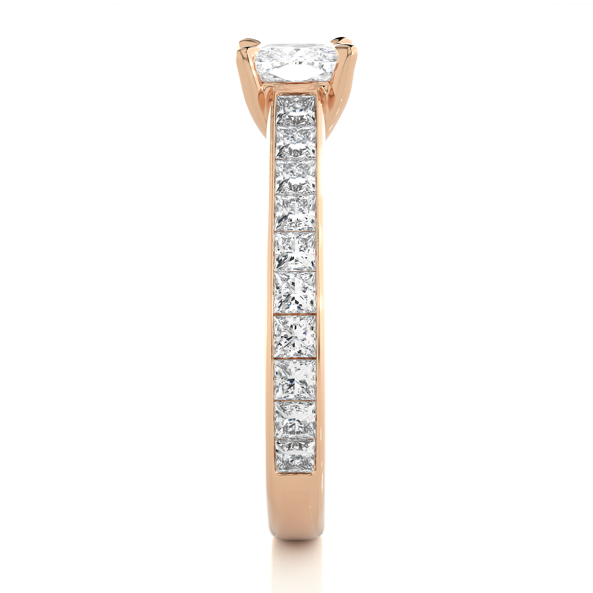 14K White Yellow Rose Gold 1.12 Carat Cushion Solitaire with 20 Side Princess Diamond Ring