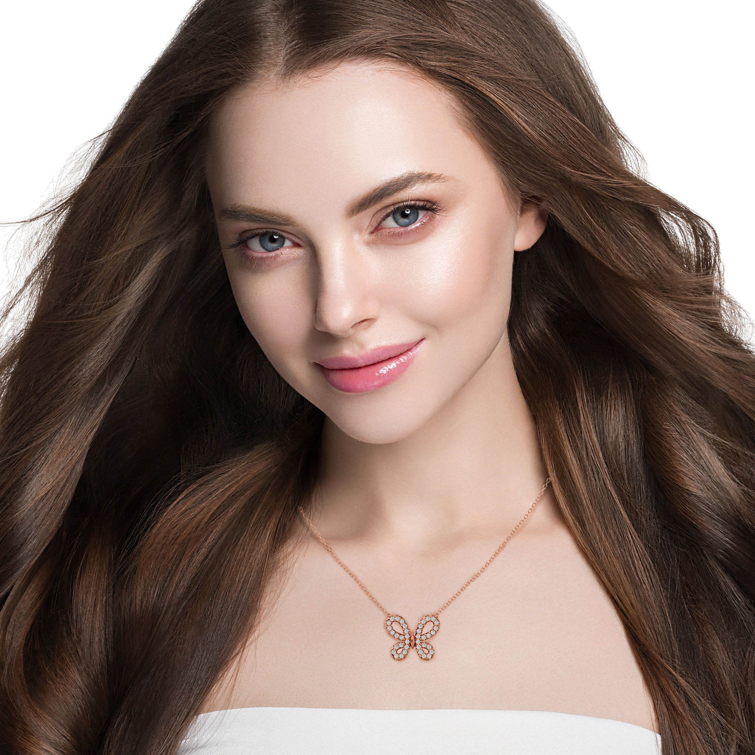 14K White Yellow Rose Gold 0.31 Carat Butterfly Diamond Pendant