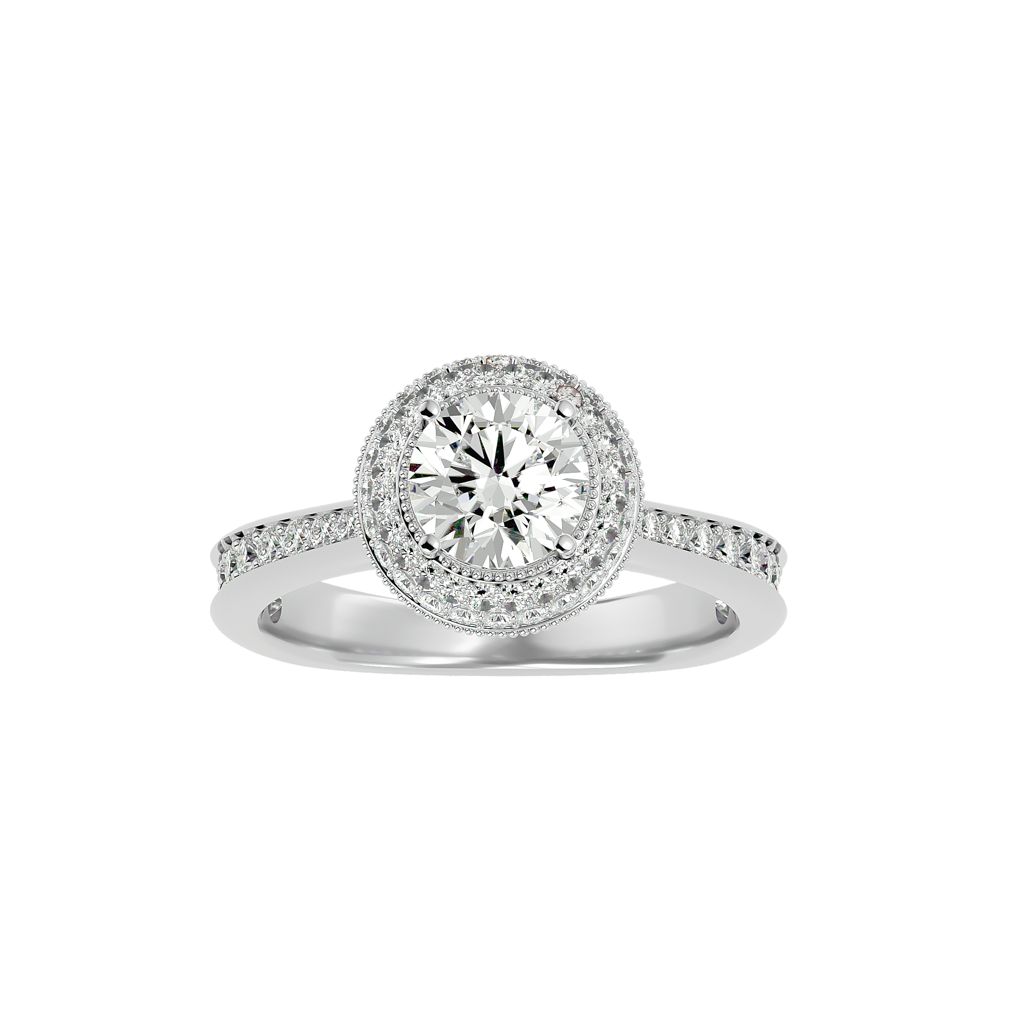 14K White Yellow Rose Gold 1.64 Carat Round Halo Diamond Ring