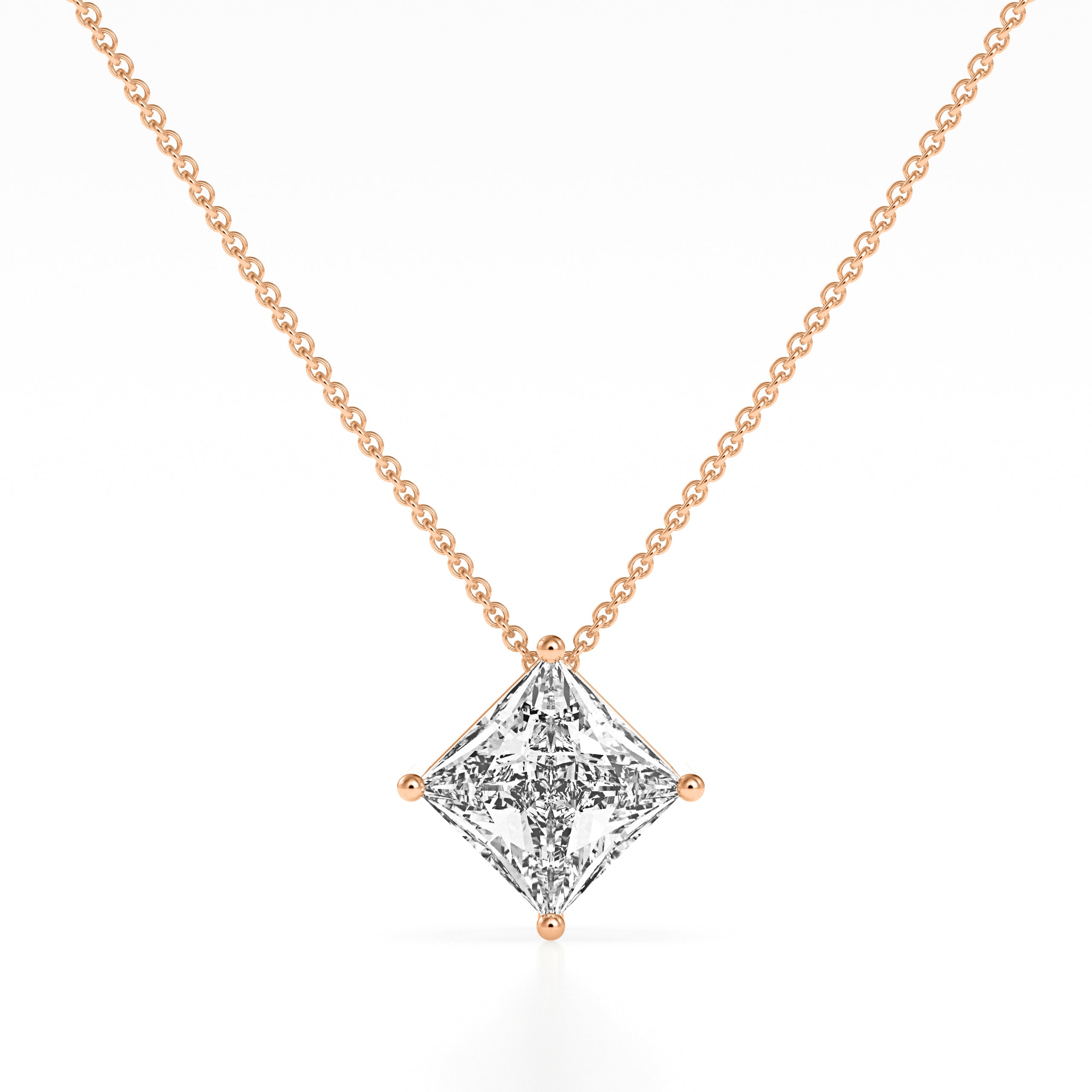 14K White Yellow Rose Gold 2.00 Carat Princess Diamond Pendant