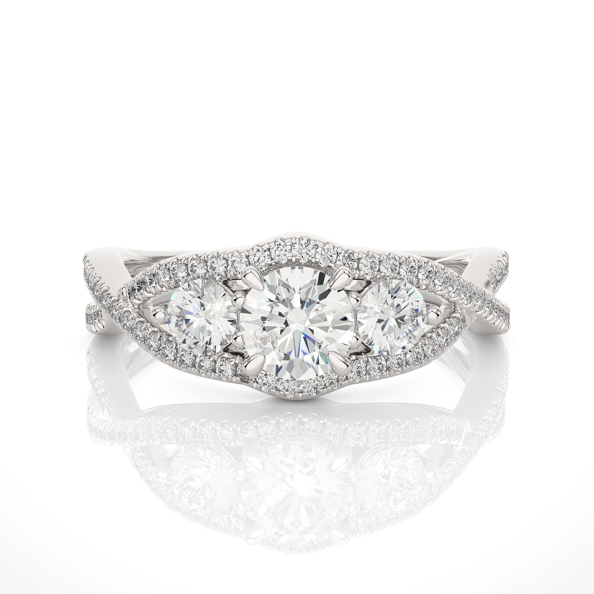 14K White Yellow Rose Gold 1.07 Carat Twisted Three Diamond Ring