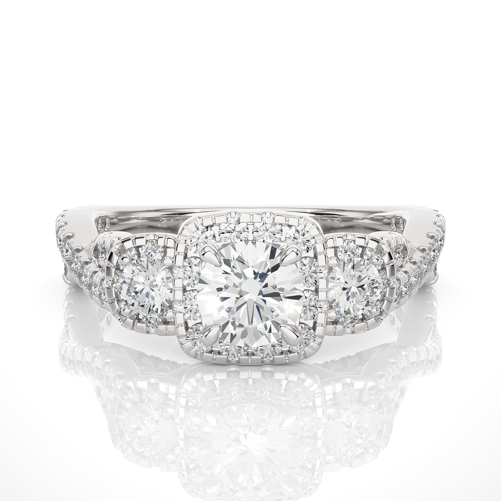 14K White Yellow Rose Gold 14K 1.3 Carat Three Stone Brilliant Round Cut Diamond