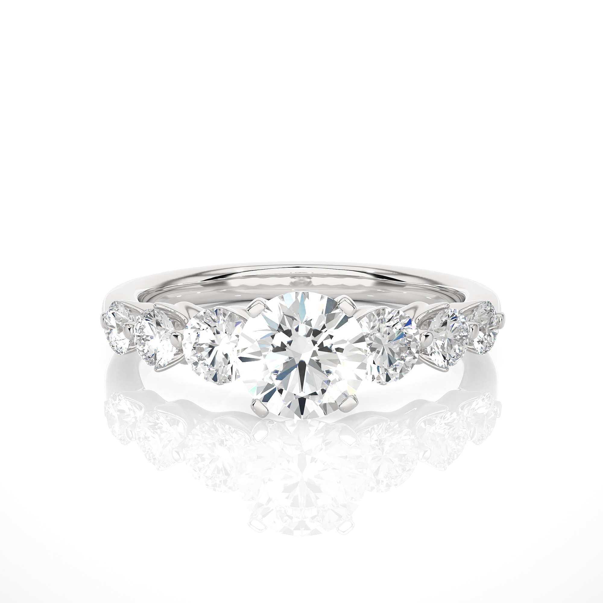 14K White Yellow Rose Gold Seven Stone Diamond Ring with 4-Prong Center Setting