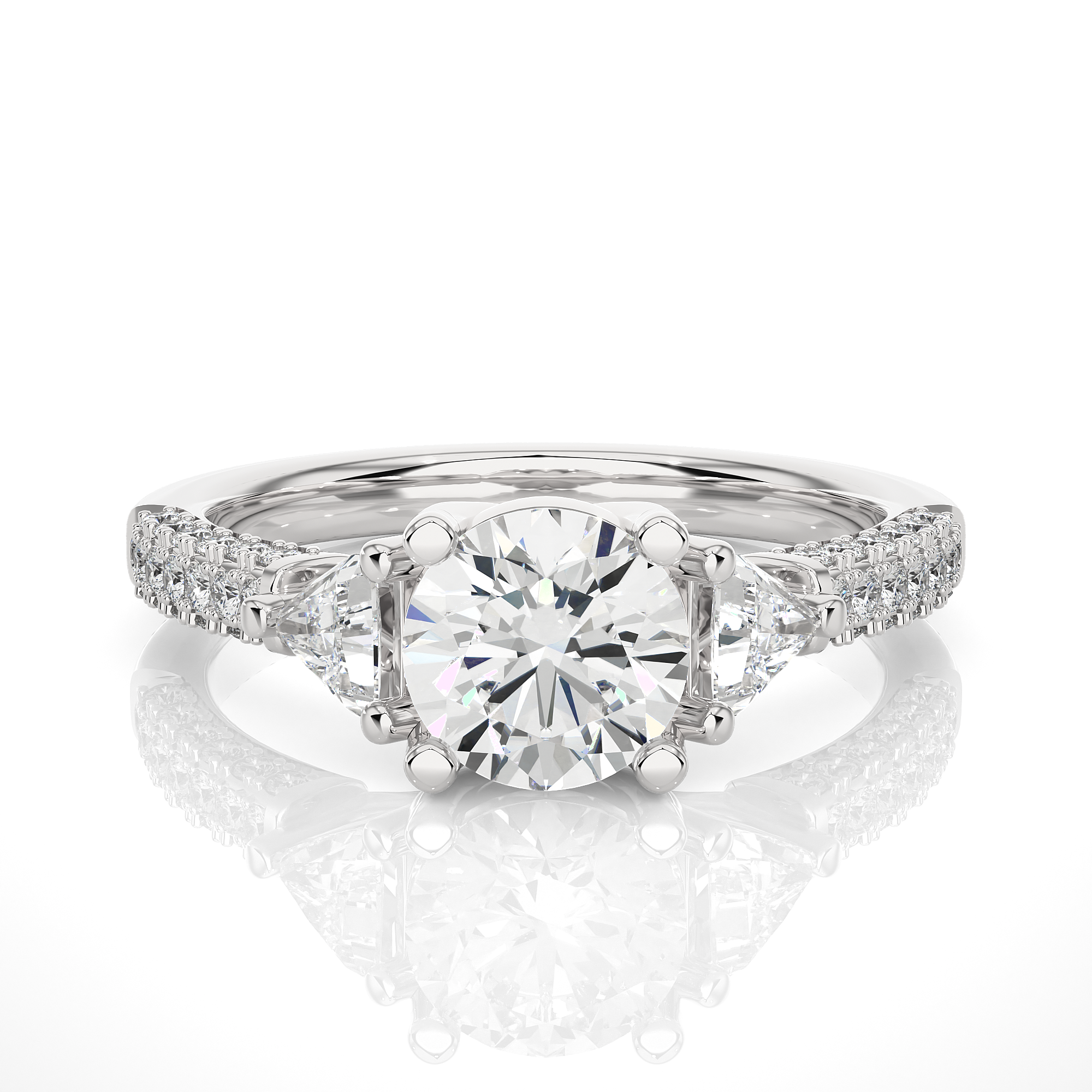 14K White Yellow Rose Gold 1.63 Carat Three Diamond Ring