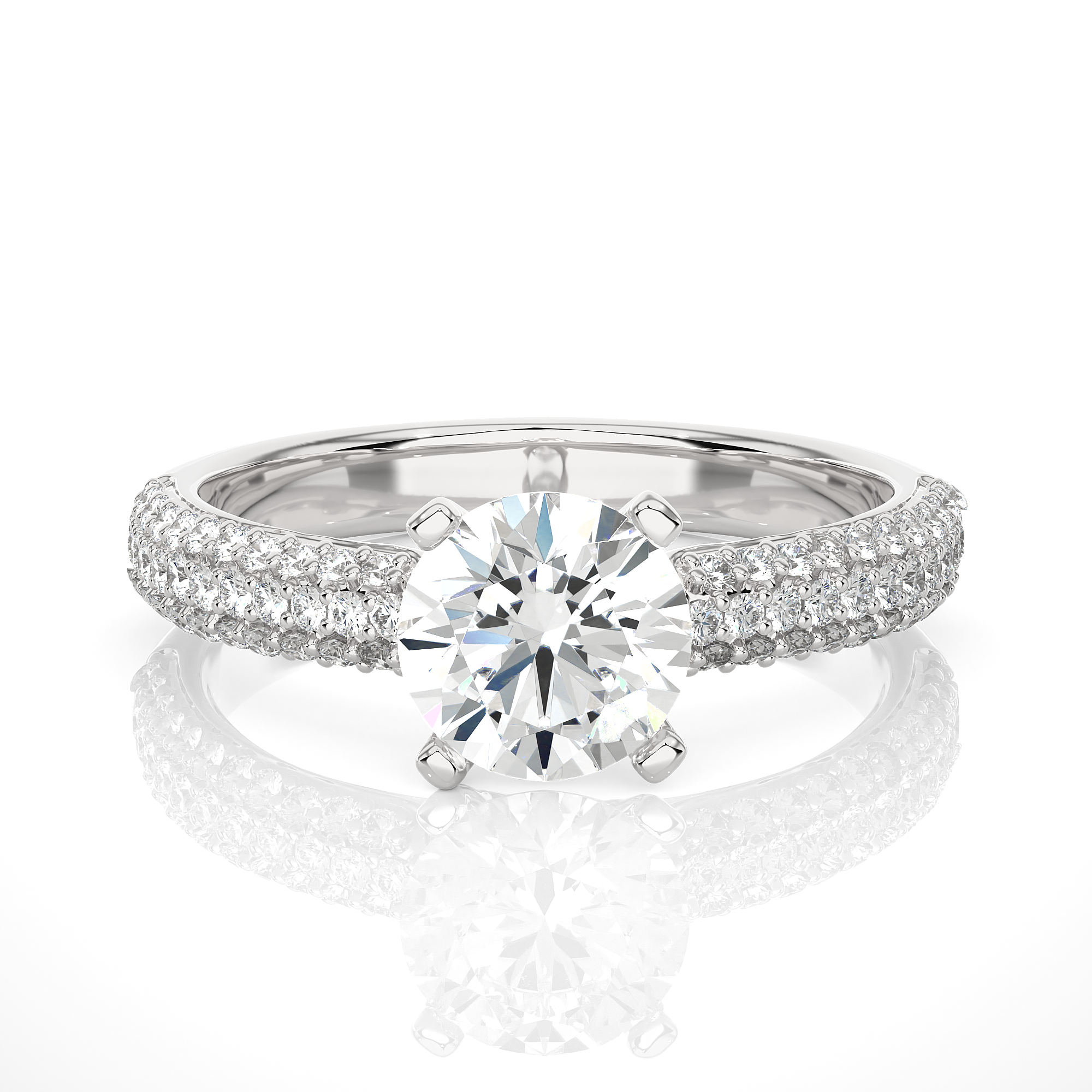 14K White Yellow Rose Gold 1.44 Carat Round Cut Micro Pave Diamond Ring
