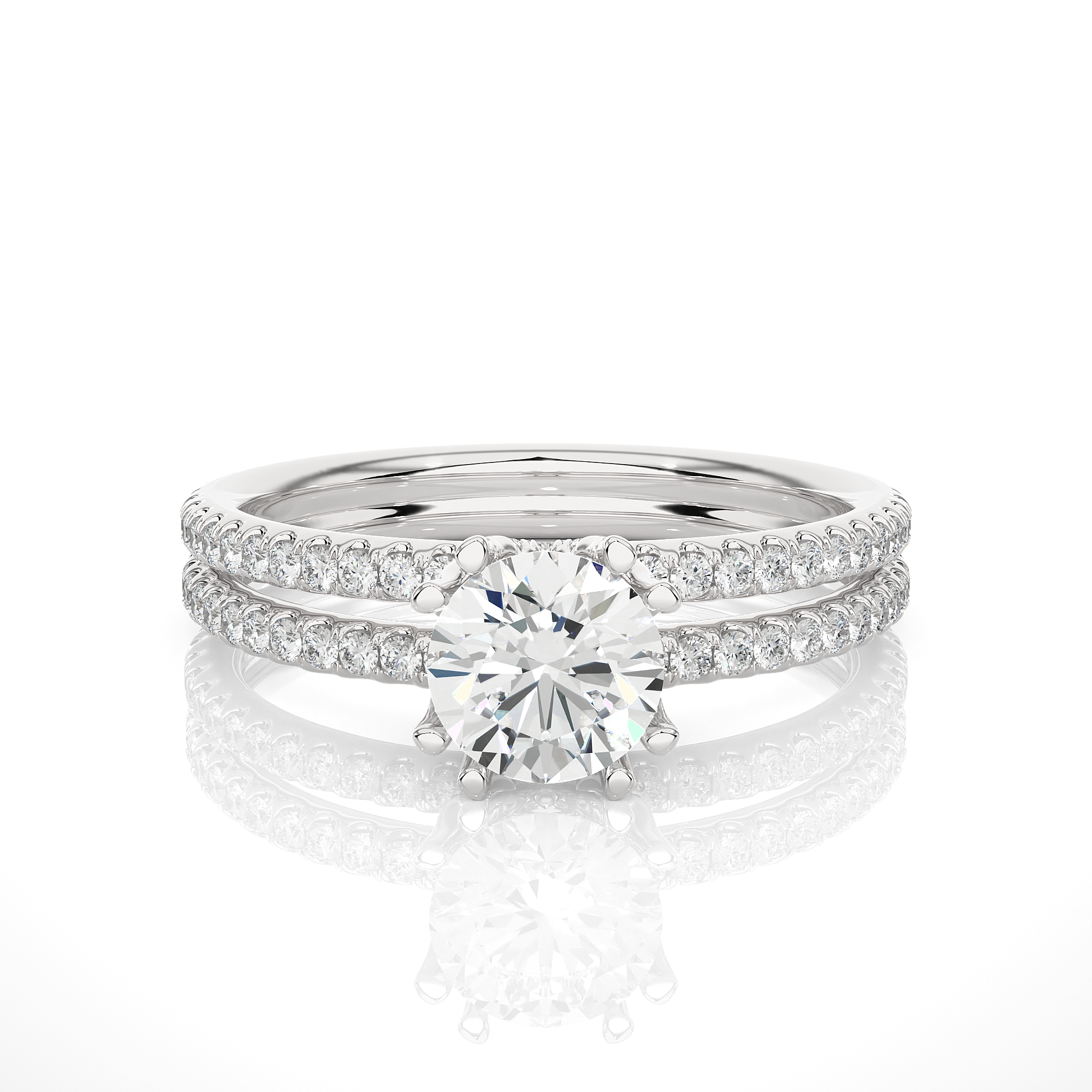 14K White Yellow Rose Gold 1.32 Round With Classic Side Diamonds Pave Setting Ring