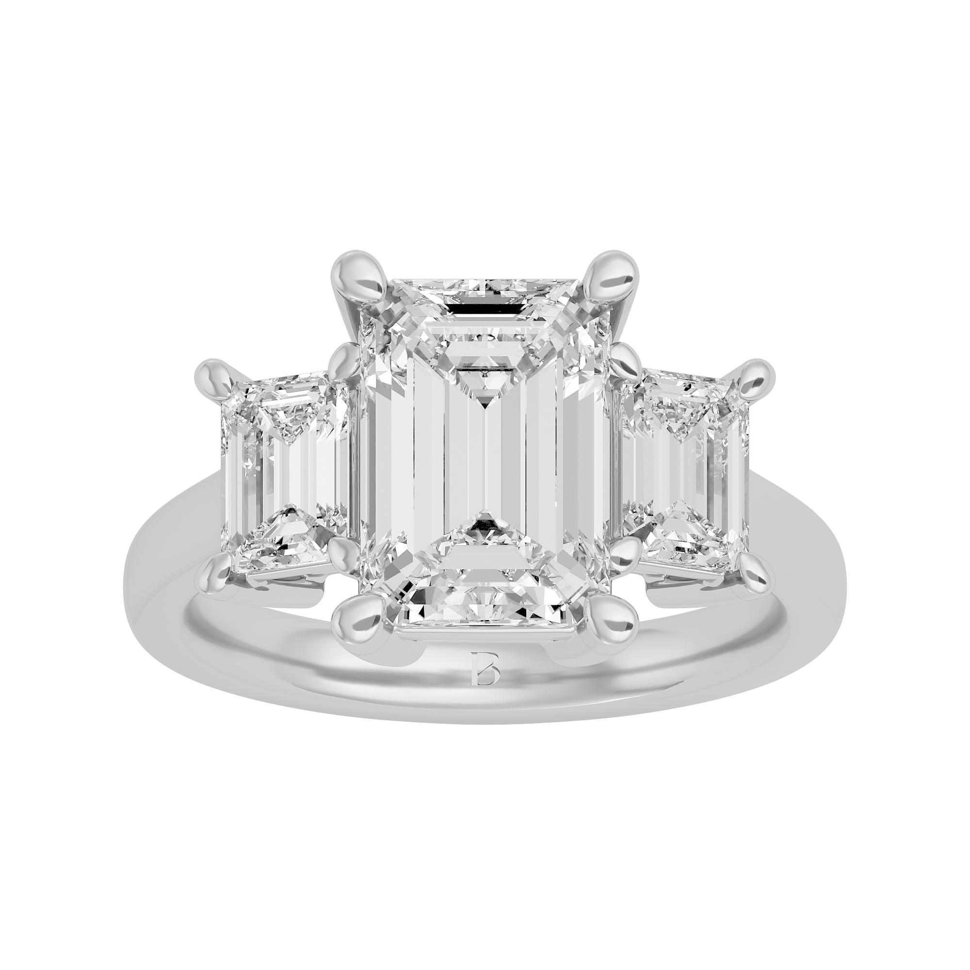 14KT Gold 4.00 Carat Emerald Diamond Trilogy Ring