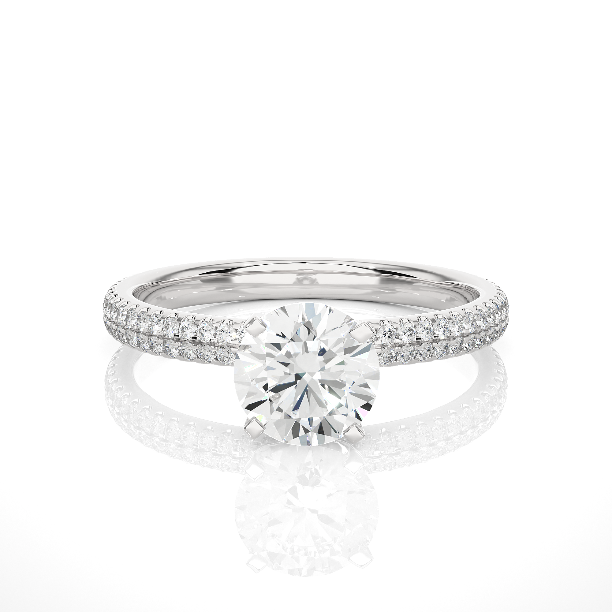 14K White Yellow Rose Gold 1.14 Carat Double Row Micro Pave Round Diamond Ring