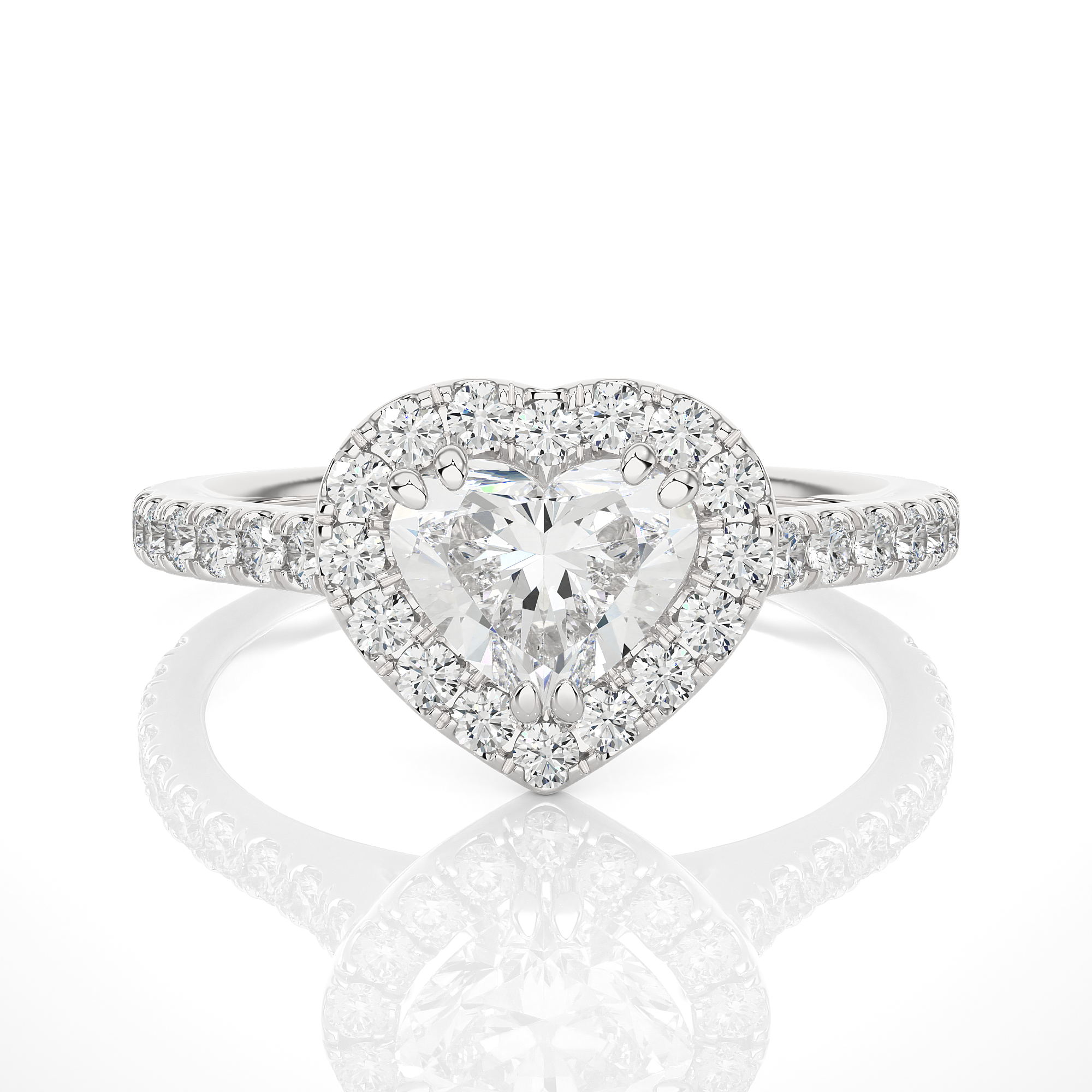 14K White Yellow Rose Gold 1.33 Carat Heart Double HaloDiamond Ring