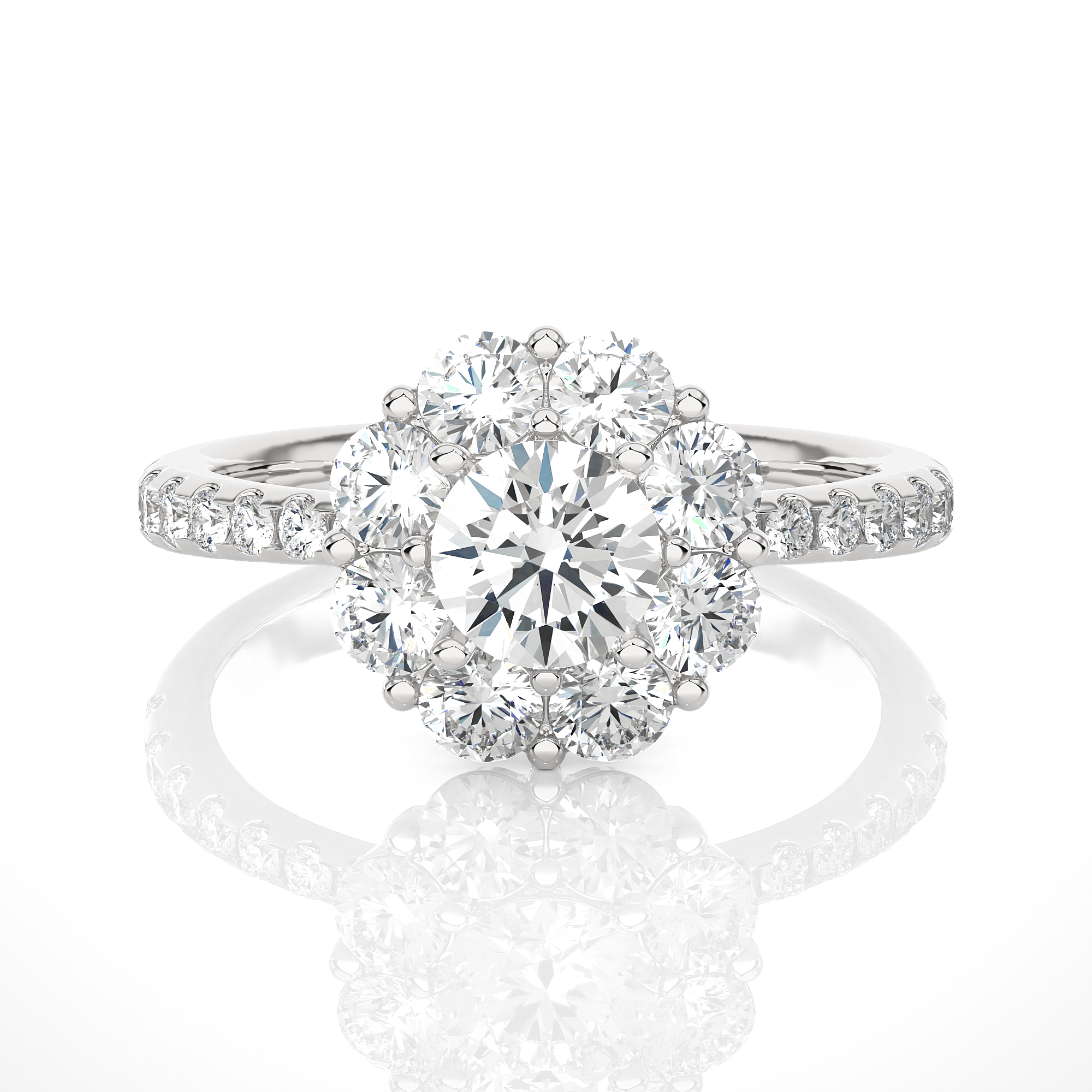 14K White Yellow Rose Gold 1.64 Carat Floral Ring Pave Setting Diamond Ring