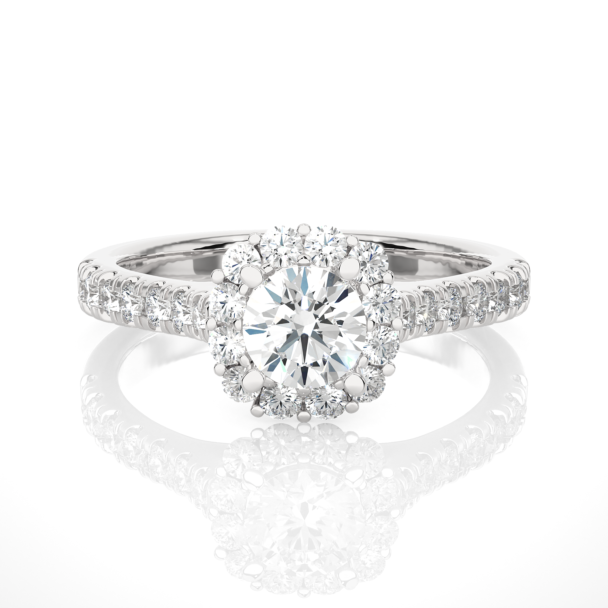 14K White Yellow Rose Gold 1.10 Carat Round Halo Diamond Ring