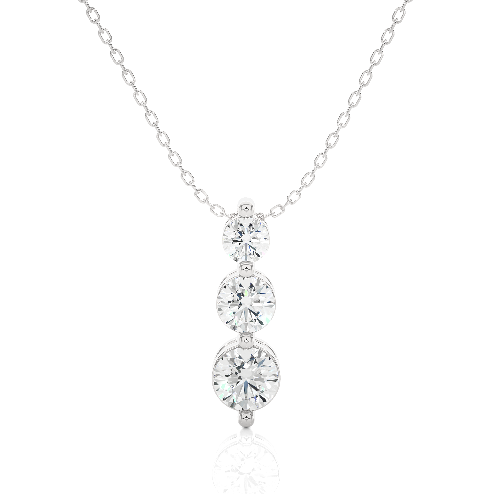 14K White Yellow Rose Gold Round Cut Diamond Three Stone Bar Diamond Pendant