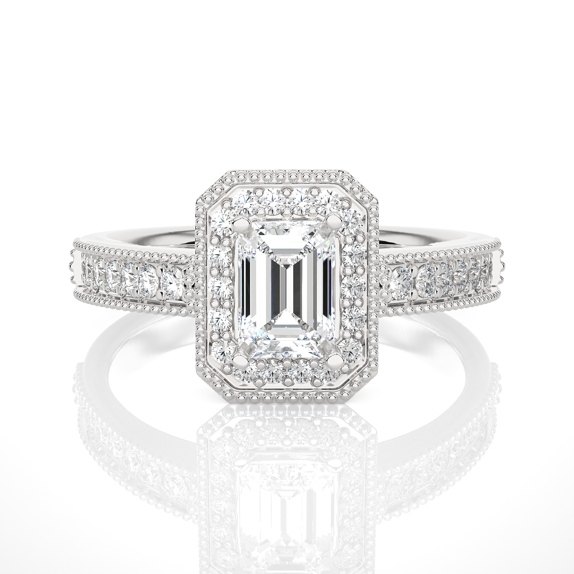 14K White Yellow Rose Gold 1.07 Emerald Halo Diamond Ring