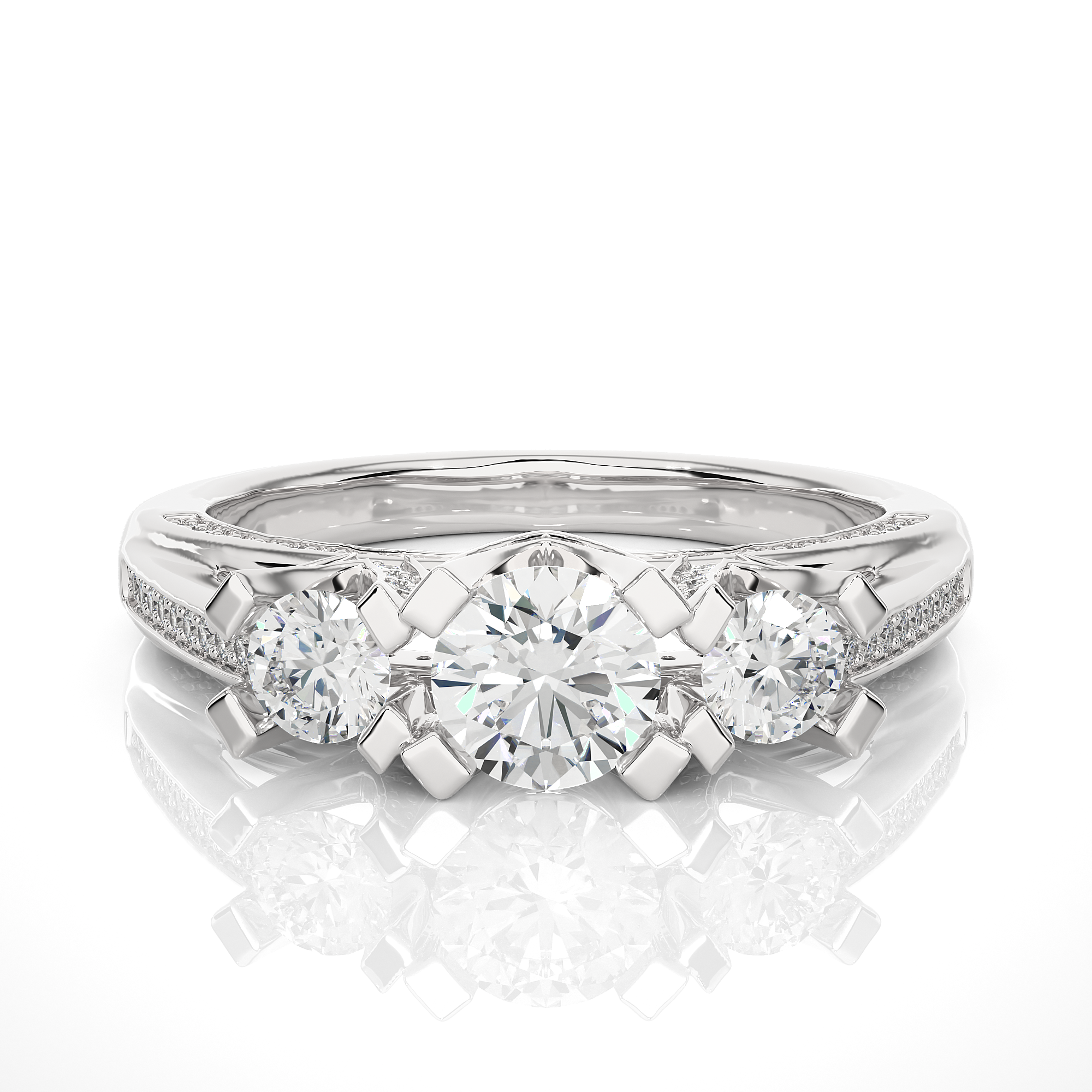 14K White Yellow Rose Gold 1.20 Carat Three Diamond Ring