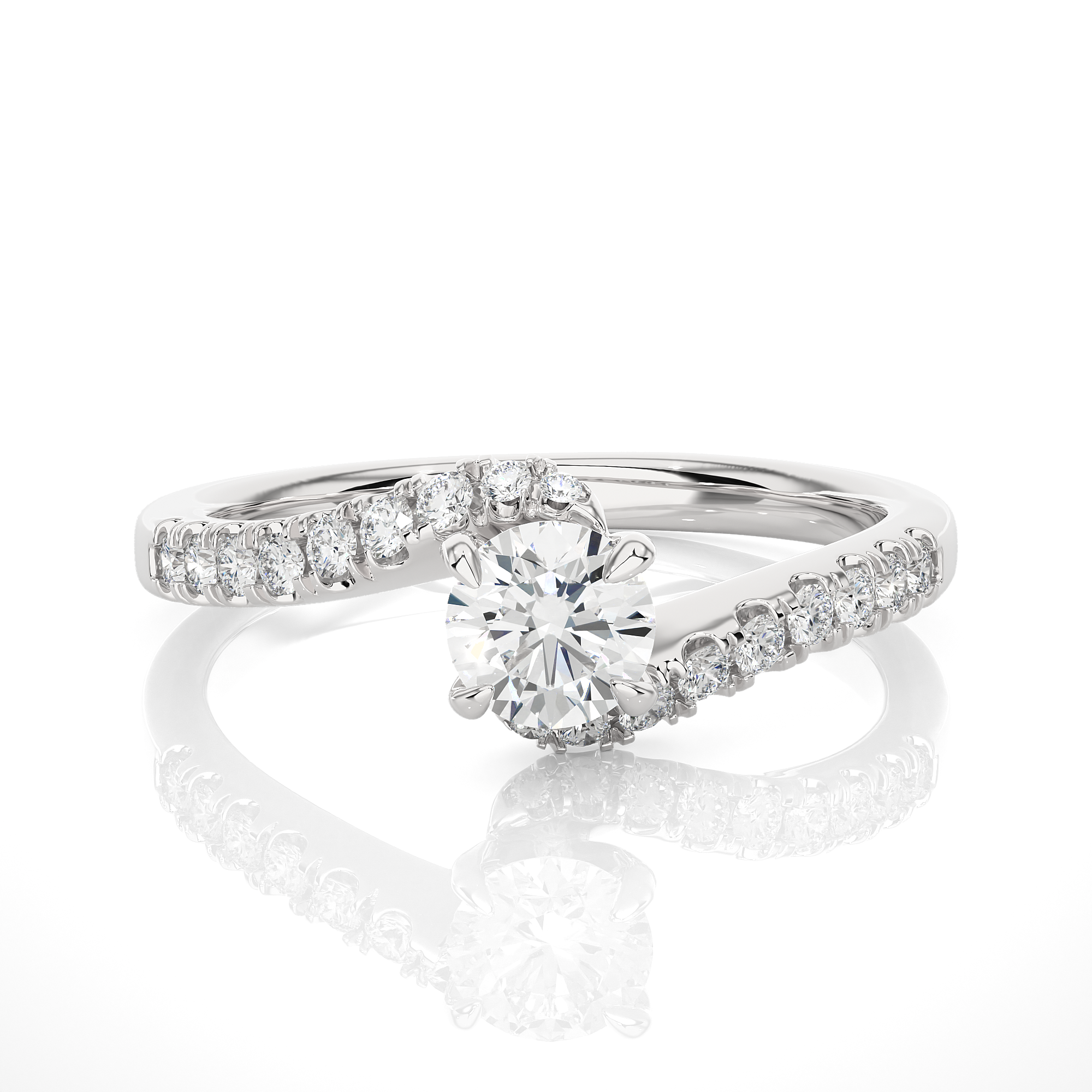 14K White Yellow Rose Gold 0.67 Carat Bypass Pave Round Diamond Ring