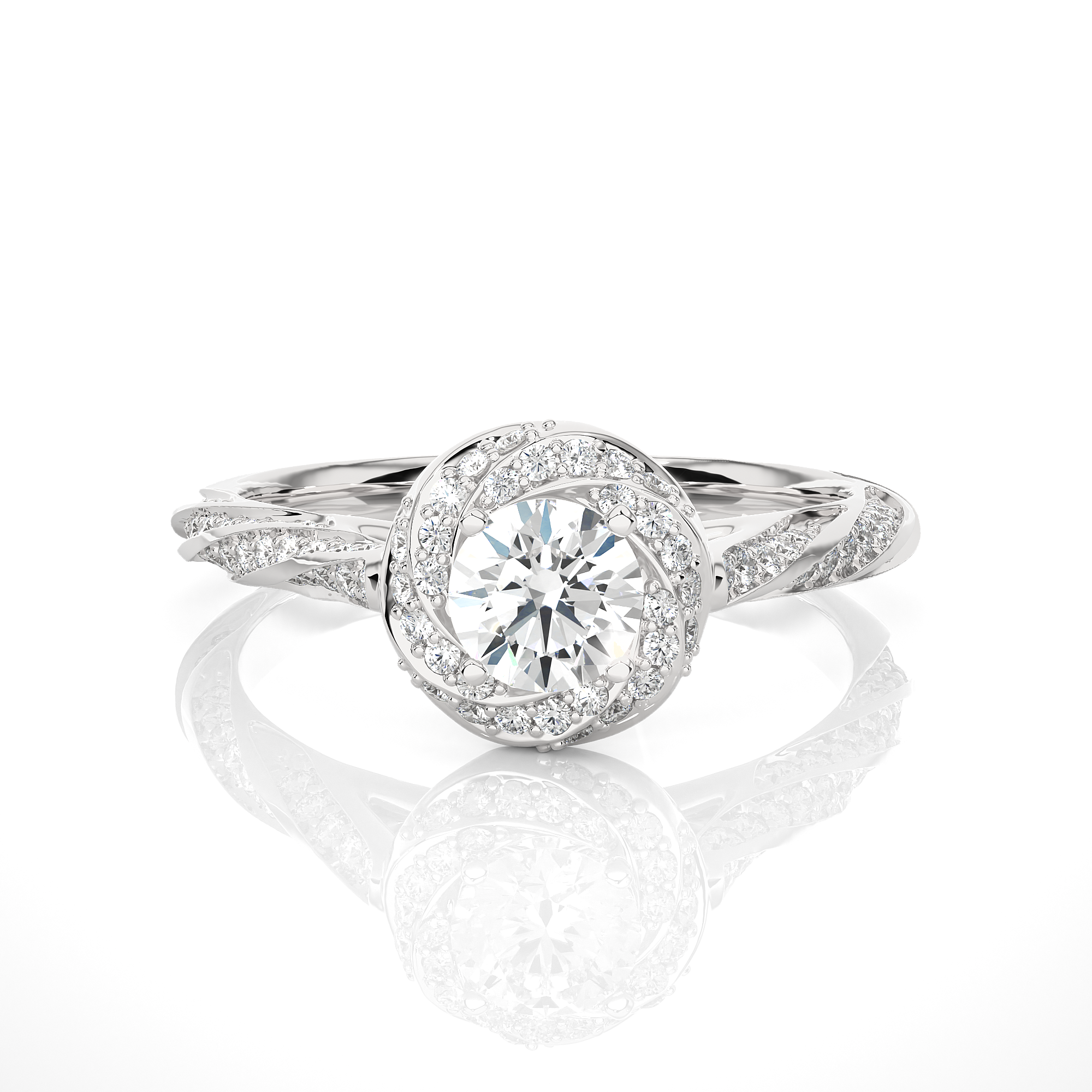 14K White Yellow Rose Gold 0.95 Carat Overlap Pattern Round Diamond Ring