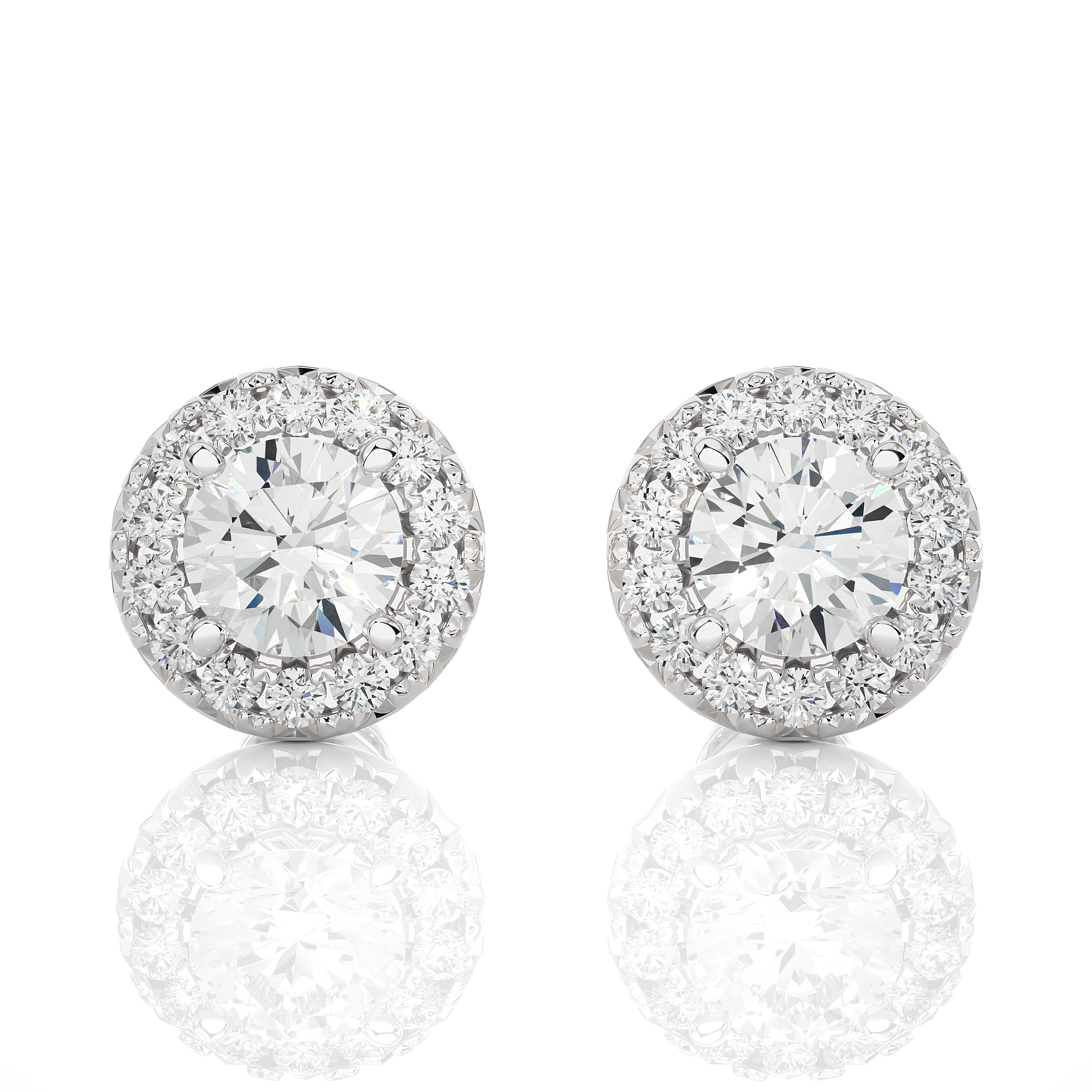 14KT Yellow Gold 1.36 Carat Total Weight Round Diamond Cluster Stud Earrings