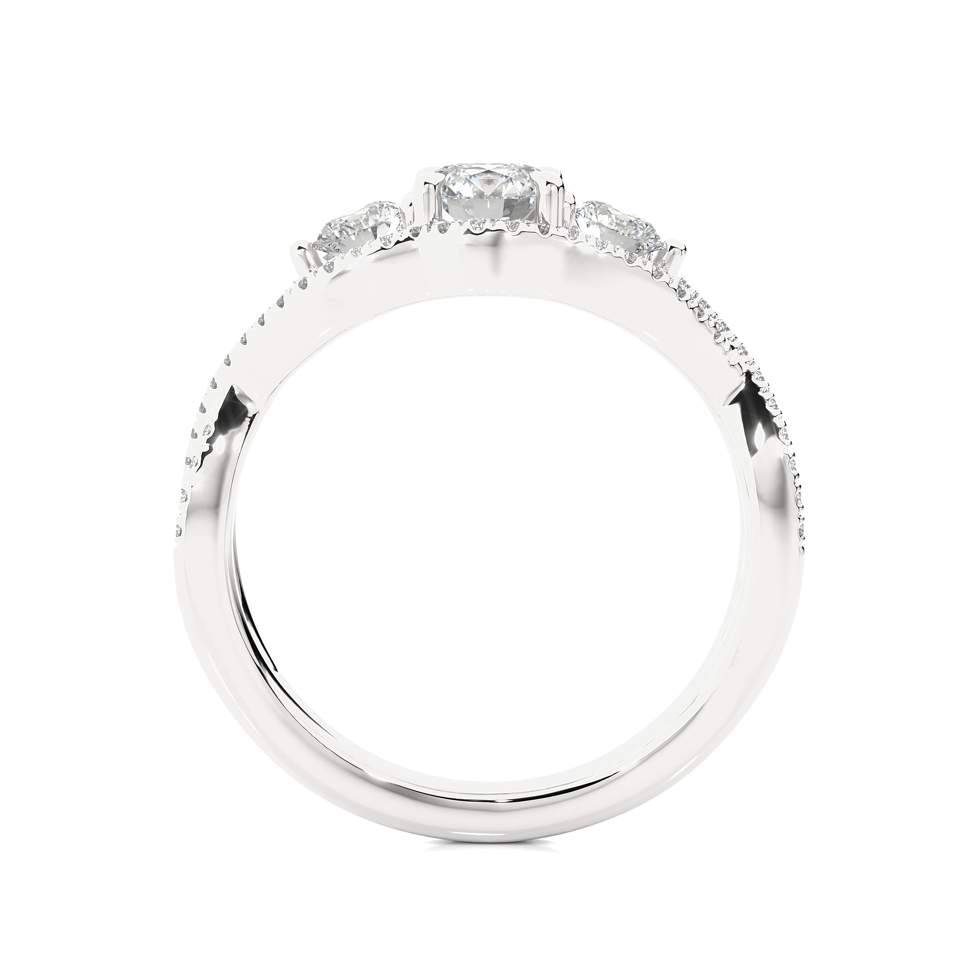 14K White Yellow Rose Gold 1.07 Carat Twisted Three Diamond Ring