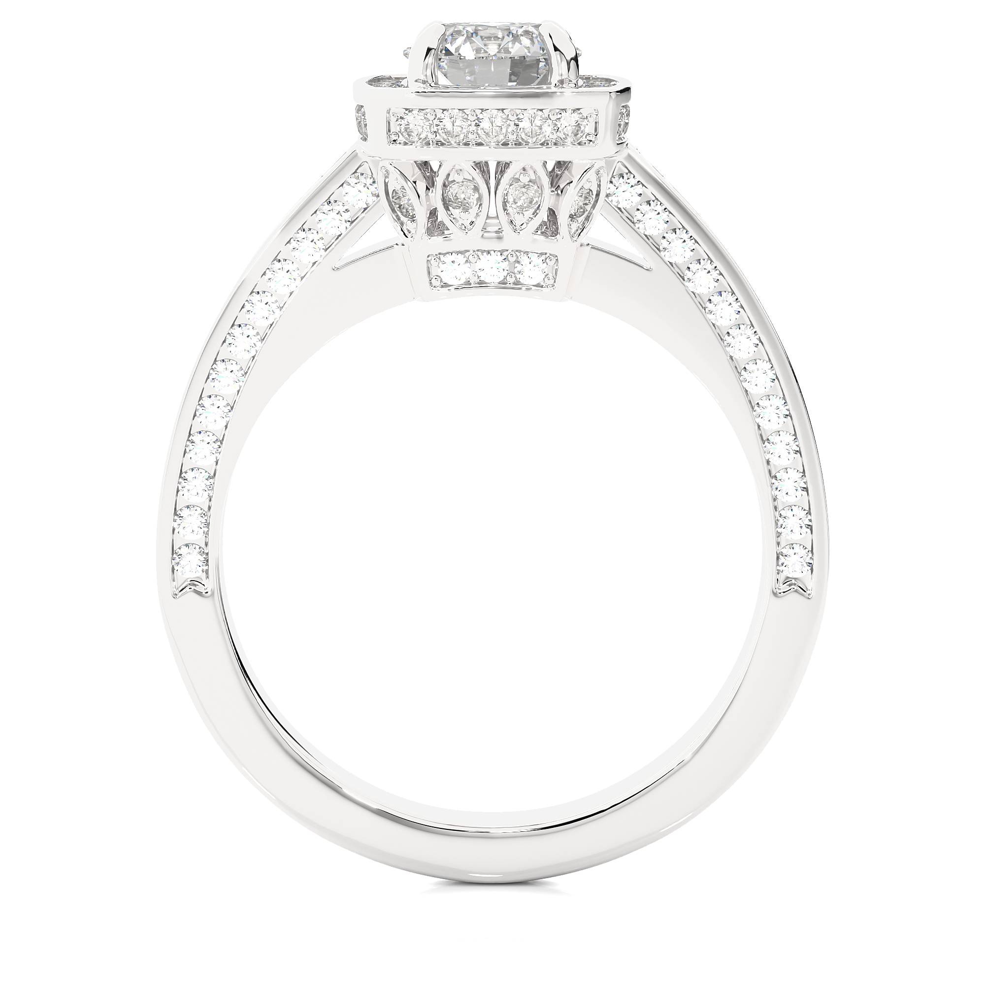 14K White Yellow Rose Gold  1.42 Carat Round Four Prong Halo Diamond Ring