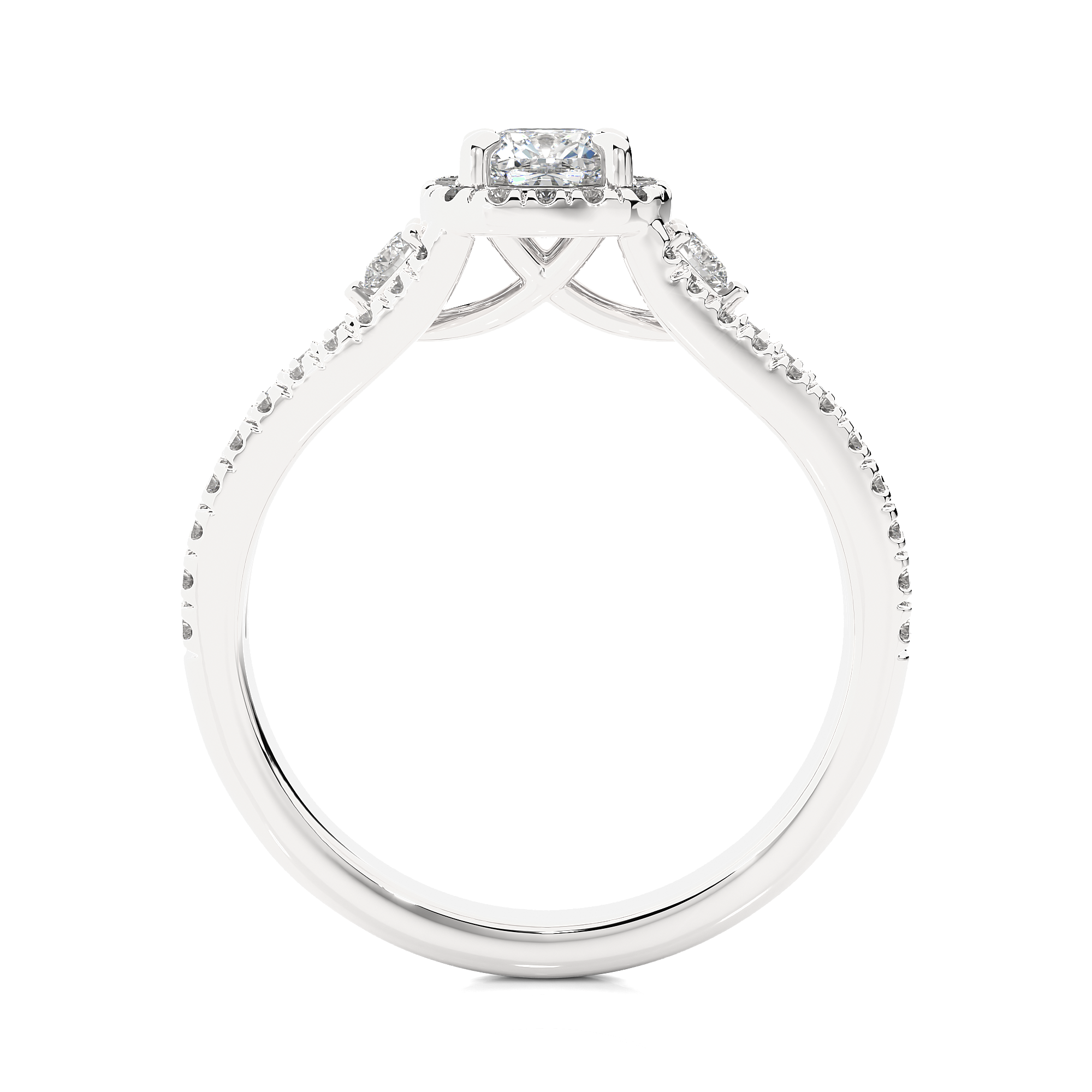 14K White Yellow Rose Gold Centre Cushion Side Round Diamond Ring