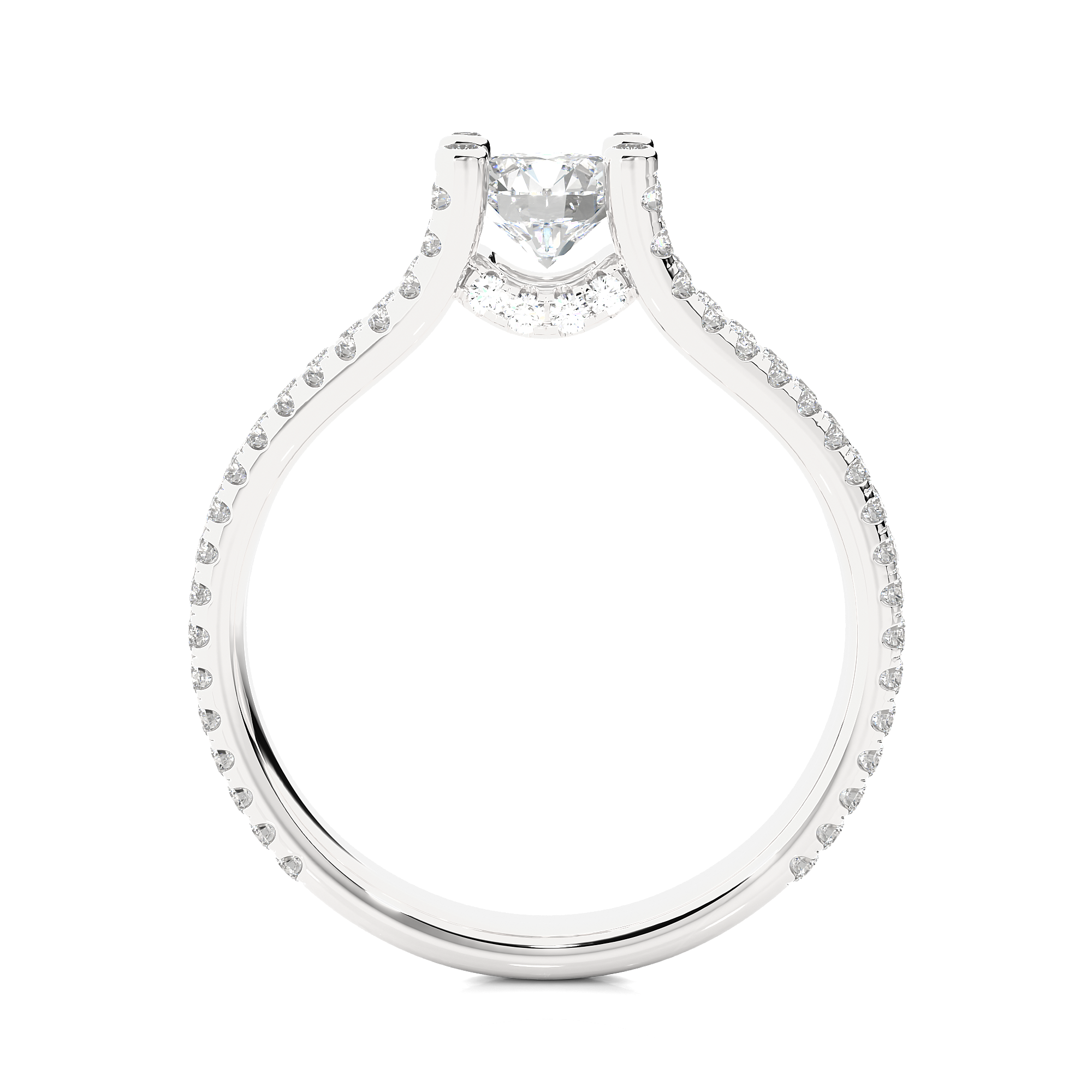 14K White Yellow Rose Gold 1.08 Carat Split Shank Round Diamond Halo Ring