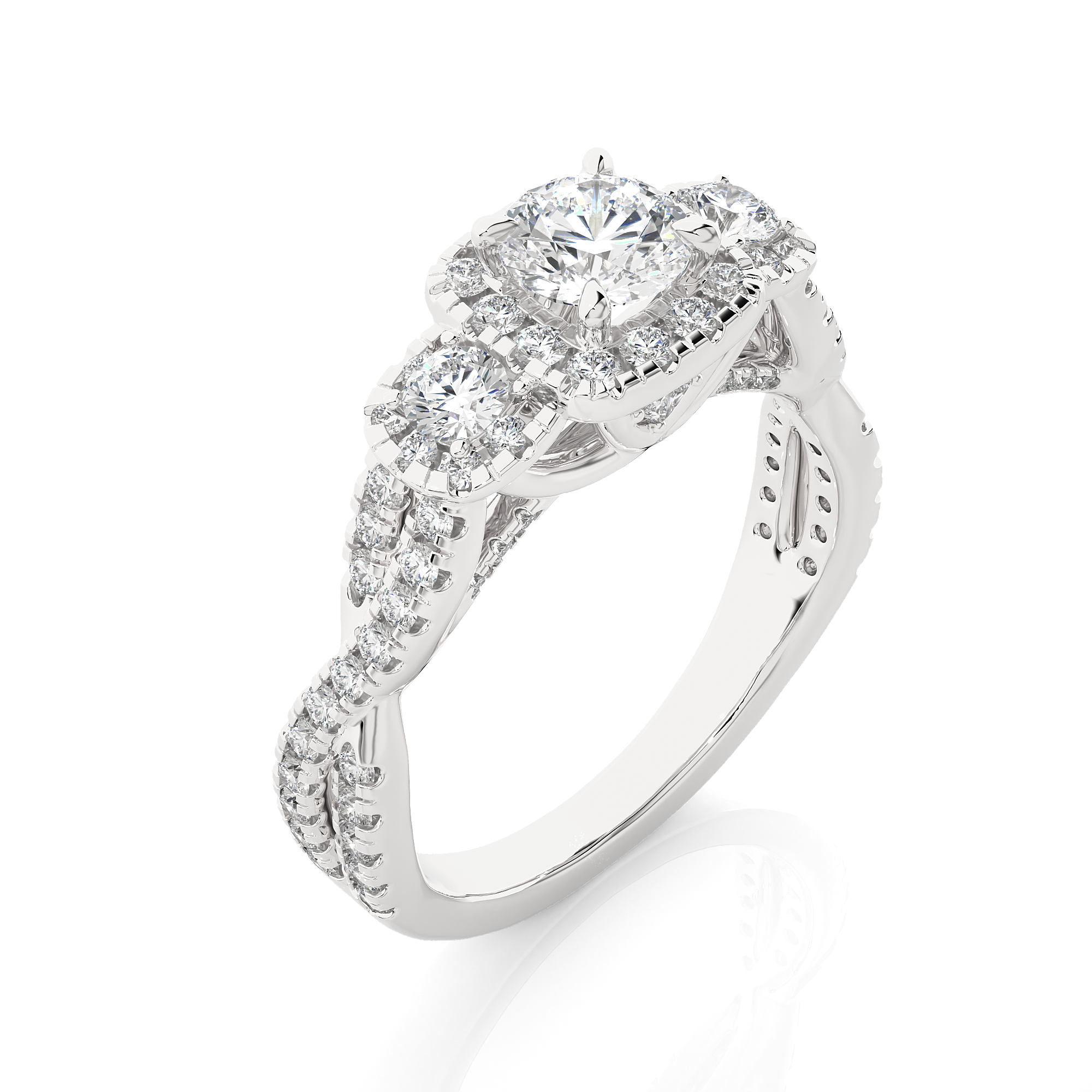 14K White Yellow Rose Gold 14K 1.3 Carat Three Stone Brilliant Round Cut Diamond