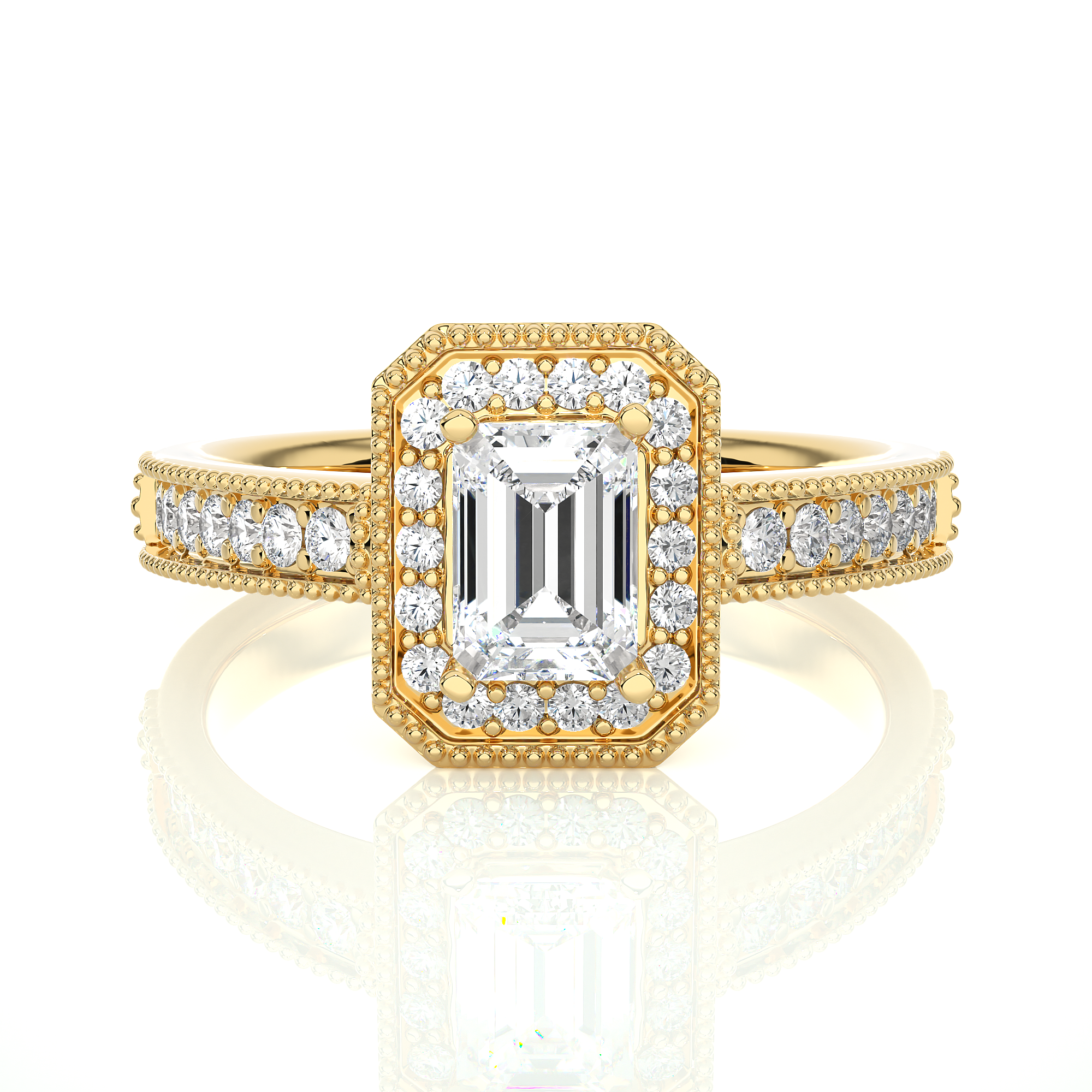 14K White Yellow Rose Gold 1.07 Emerald Halo Diamond Ring