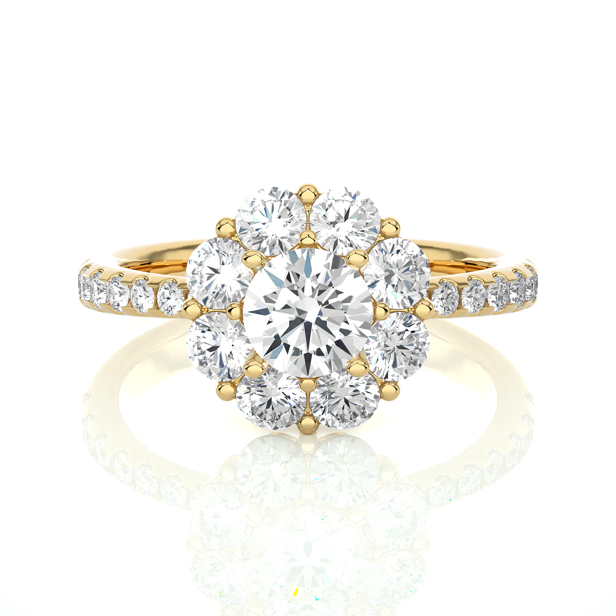 14K White Yellow Rose Gold 1.64 Carat Floral Ring Pave Setting Diamond Ring