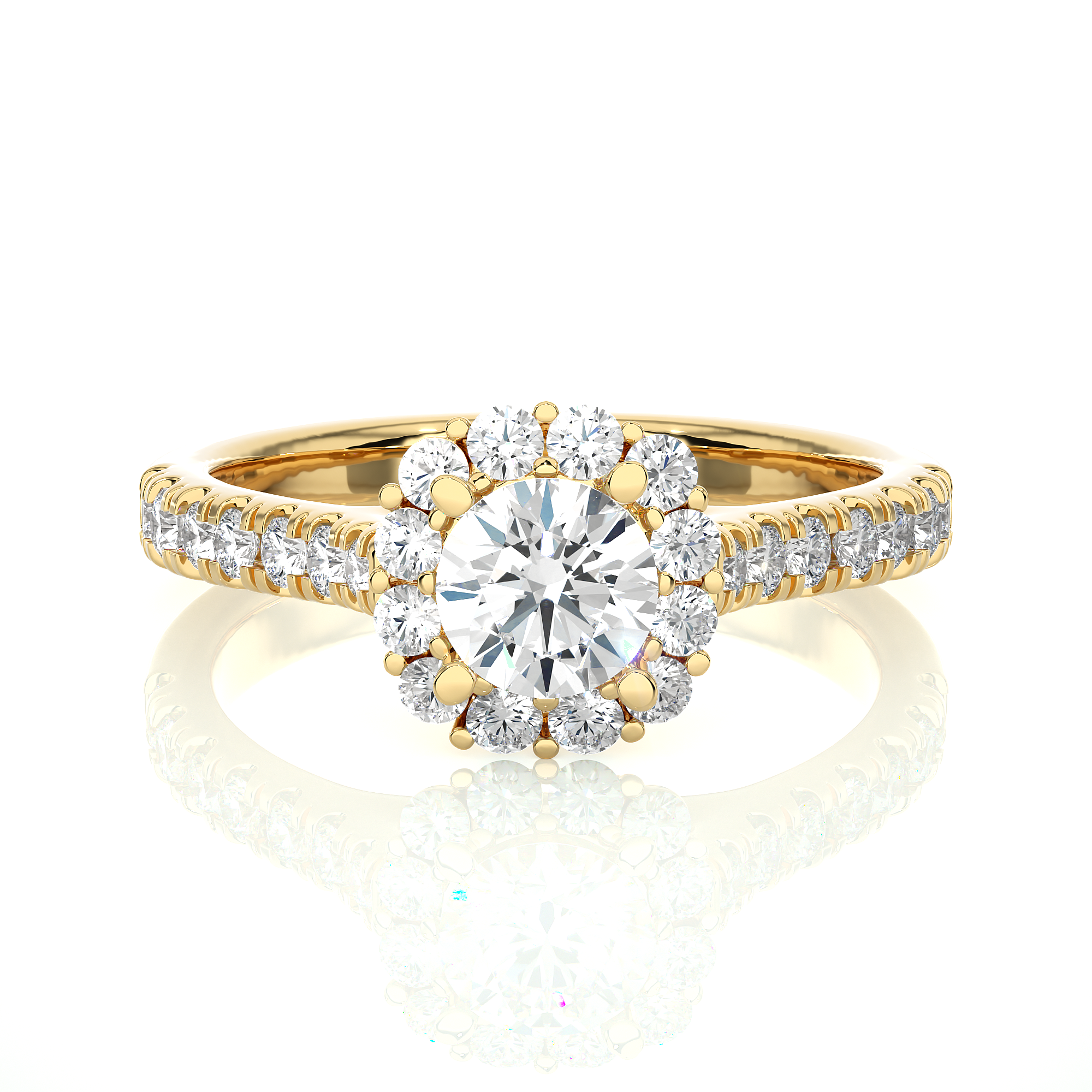 14K White Yellow Rose Gold 1.10 Carat Round Halo Diamond Ring