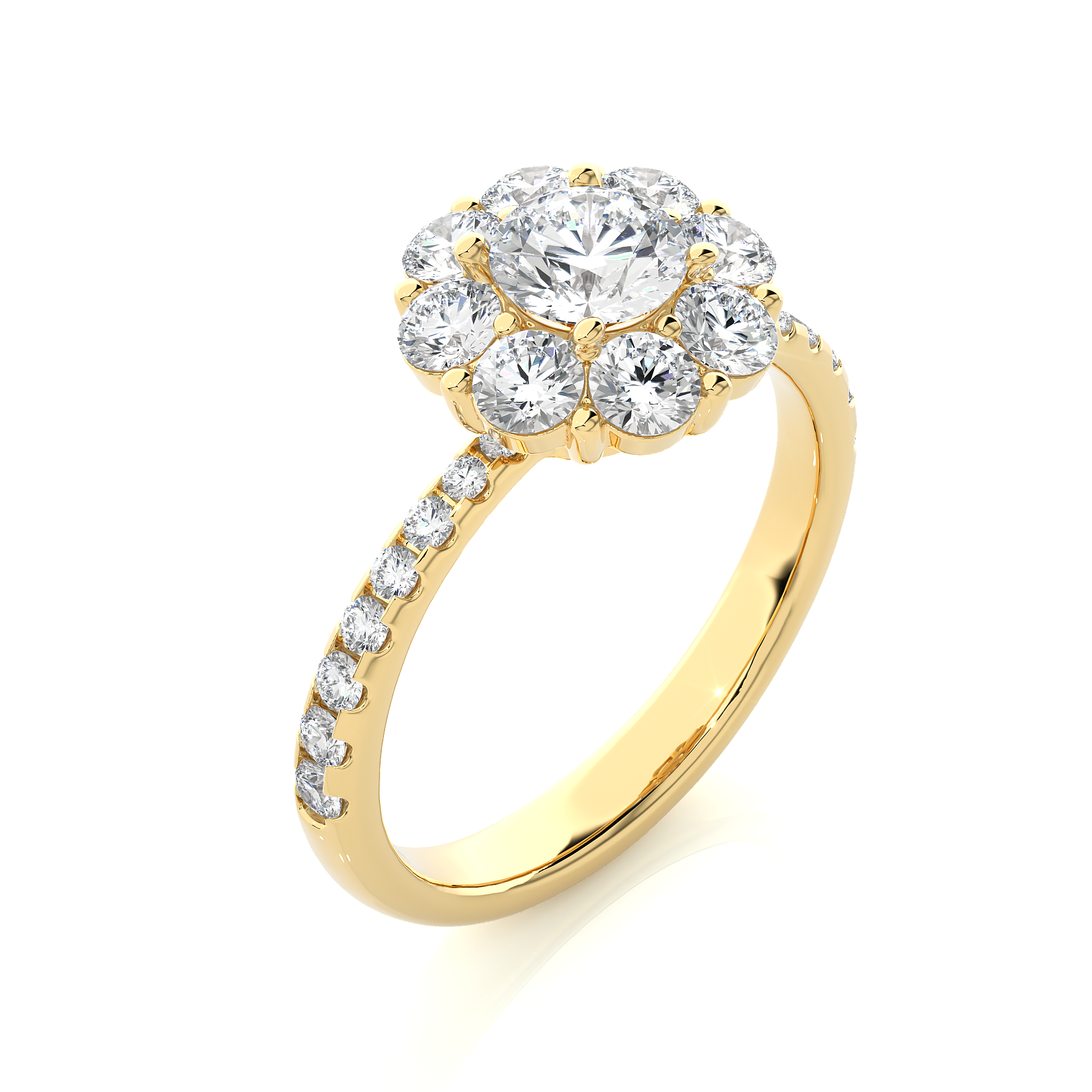 14K White Yellow Rose Gold 1.64 Carat Floral Ring Pave Setting Diamond Ring